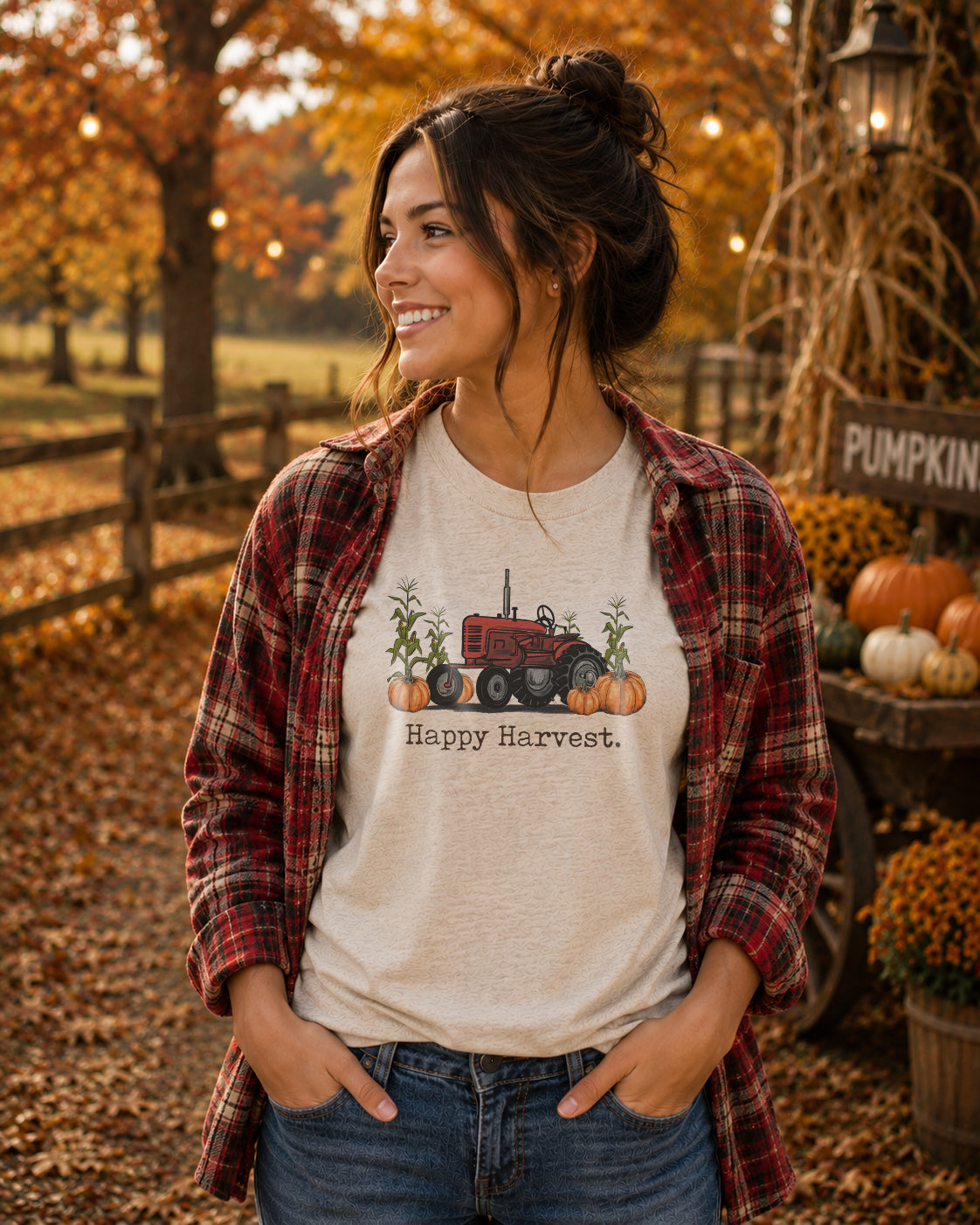 ADULT "Happy Harvest" Red Tractor Unisex Shirt