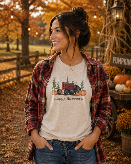 ADULT "Happy Harvest" Red Tractor Unisex Shirt