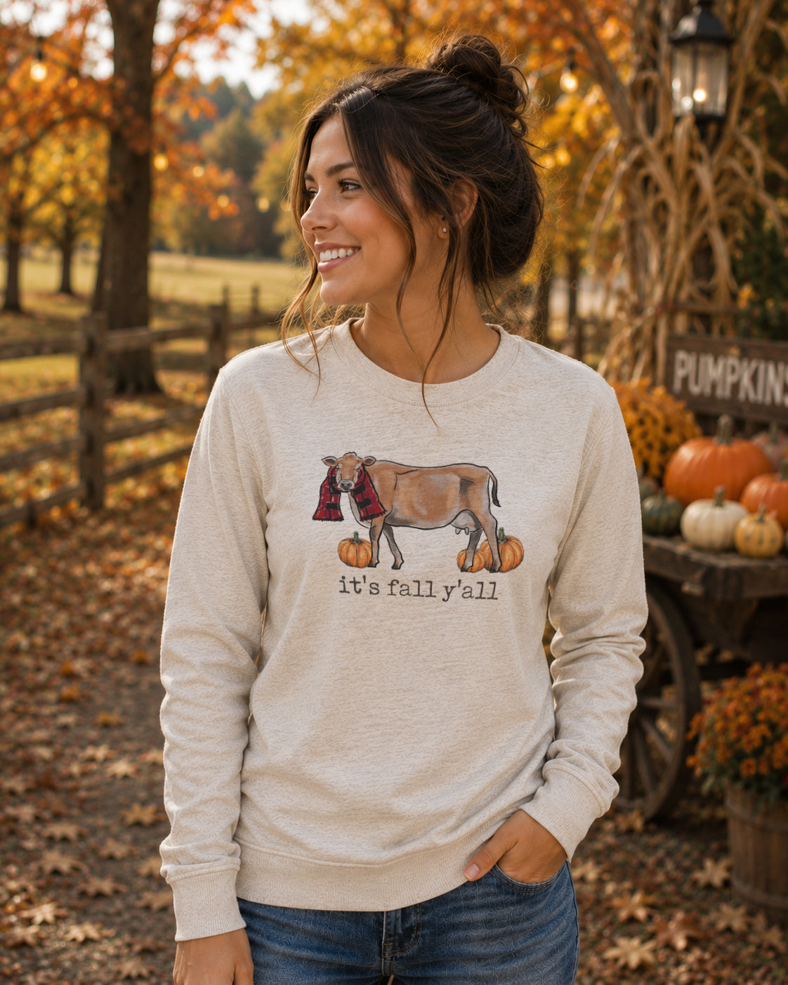 Adult "It's fall y'all" Cow Long or Short Sleeve Shirt