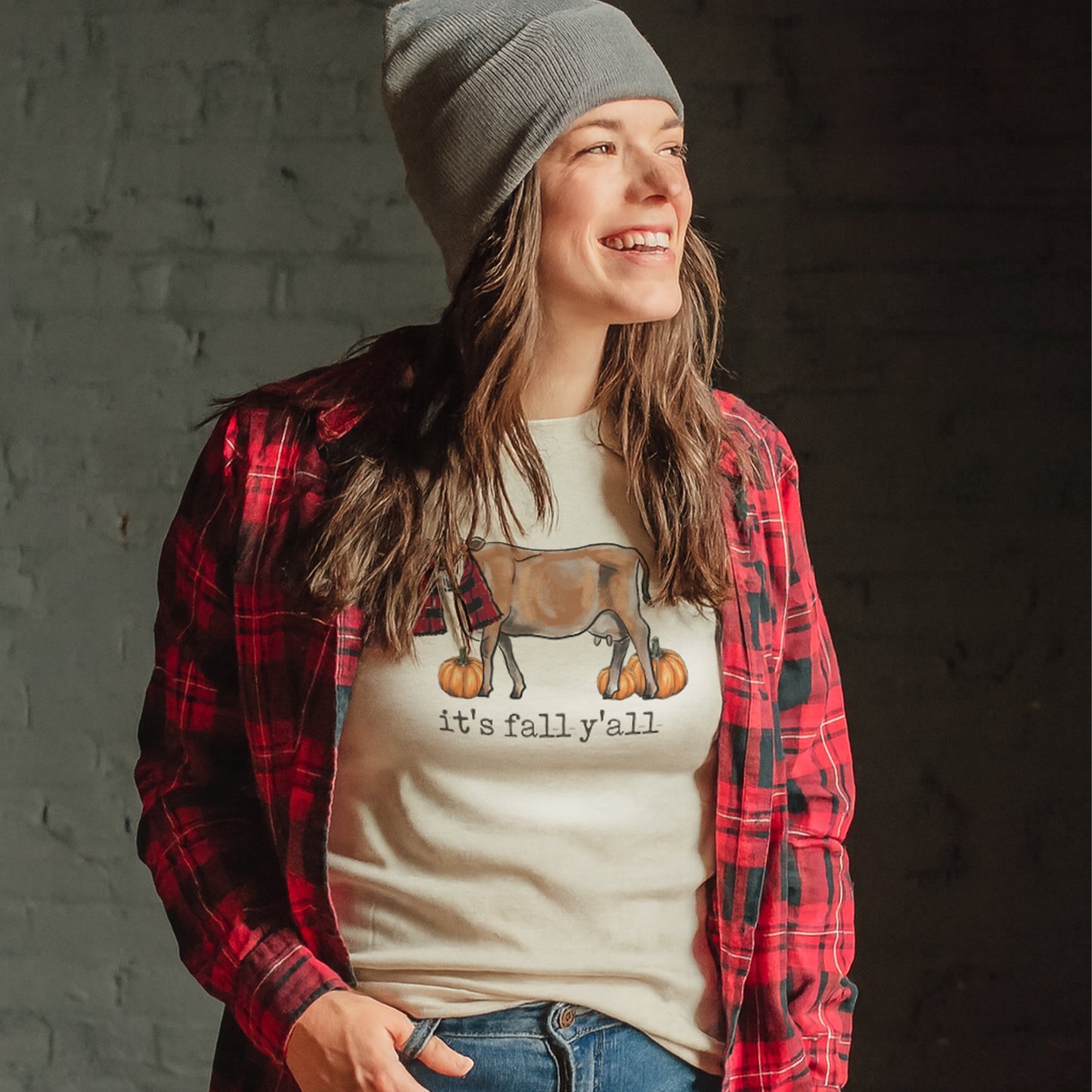 Adult "It's fall y'all" Cow Long or Short Sleeve Shirt