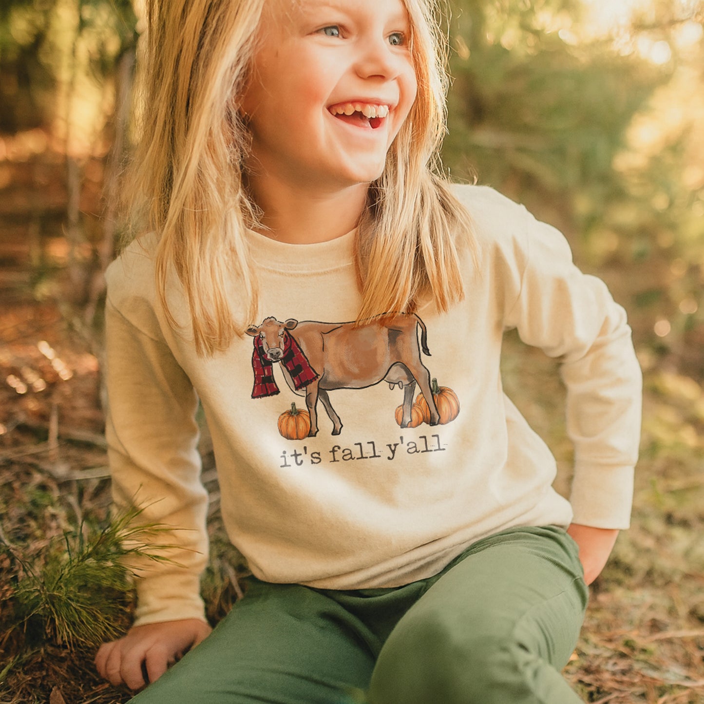 "It's fall y'all" Cow Long or Short Sleeve Shirt for Kids