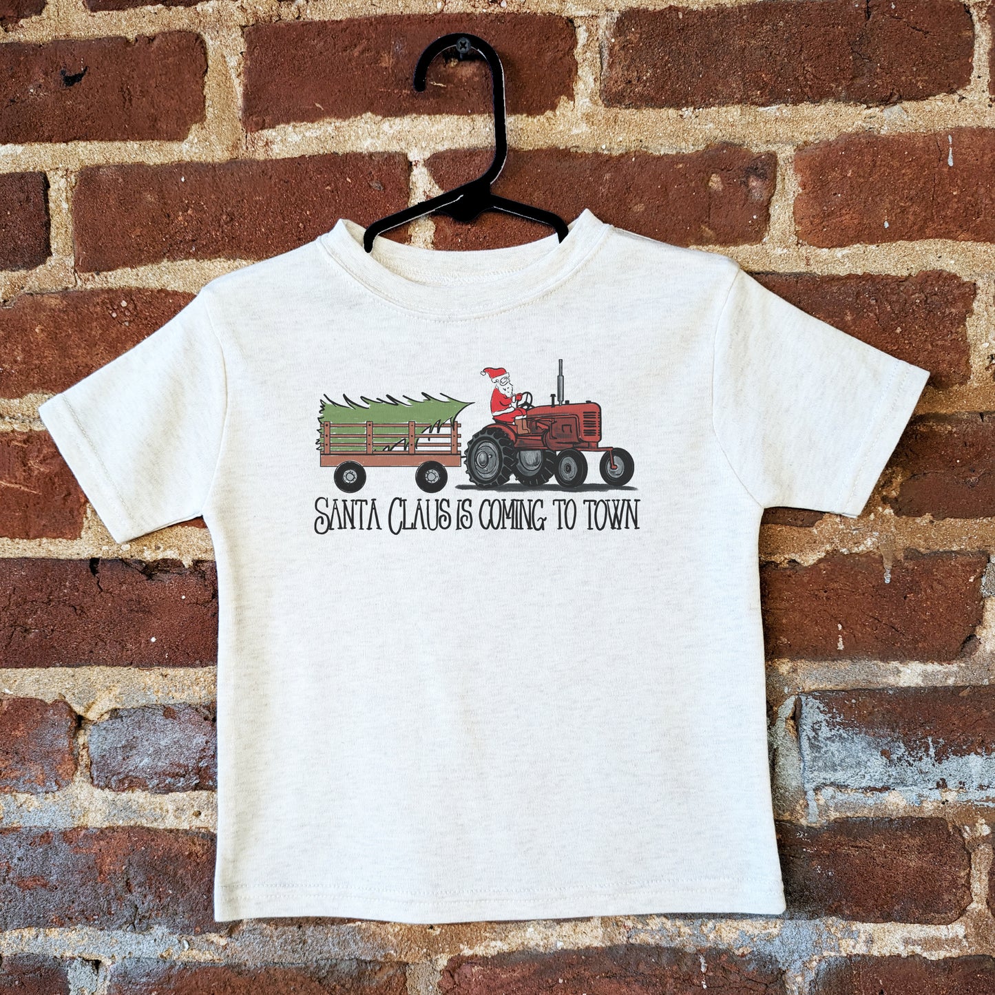 "Santa Claus is coming to town" Country Western Tractor Kid Christmas tee