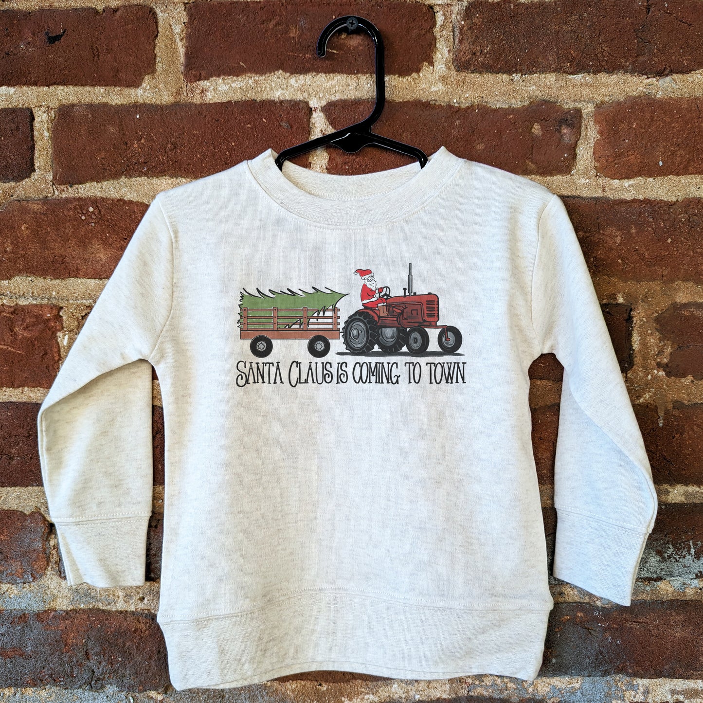 "Santa Claus is coming to town" Country Western Tractor Kid Long Sleeve tee