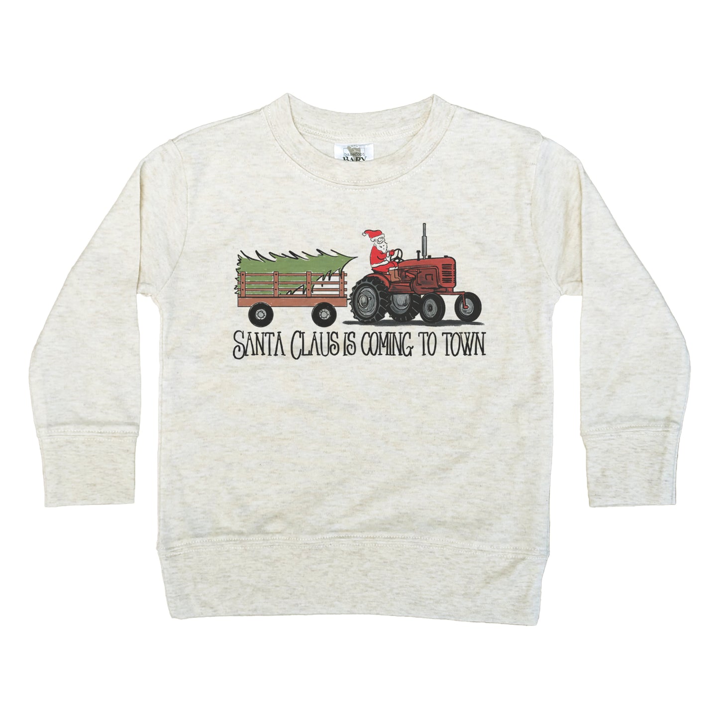 "Santa Claus is coming to town" Country Western Tractor Kid Long Sleeve tee