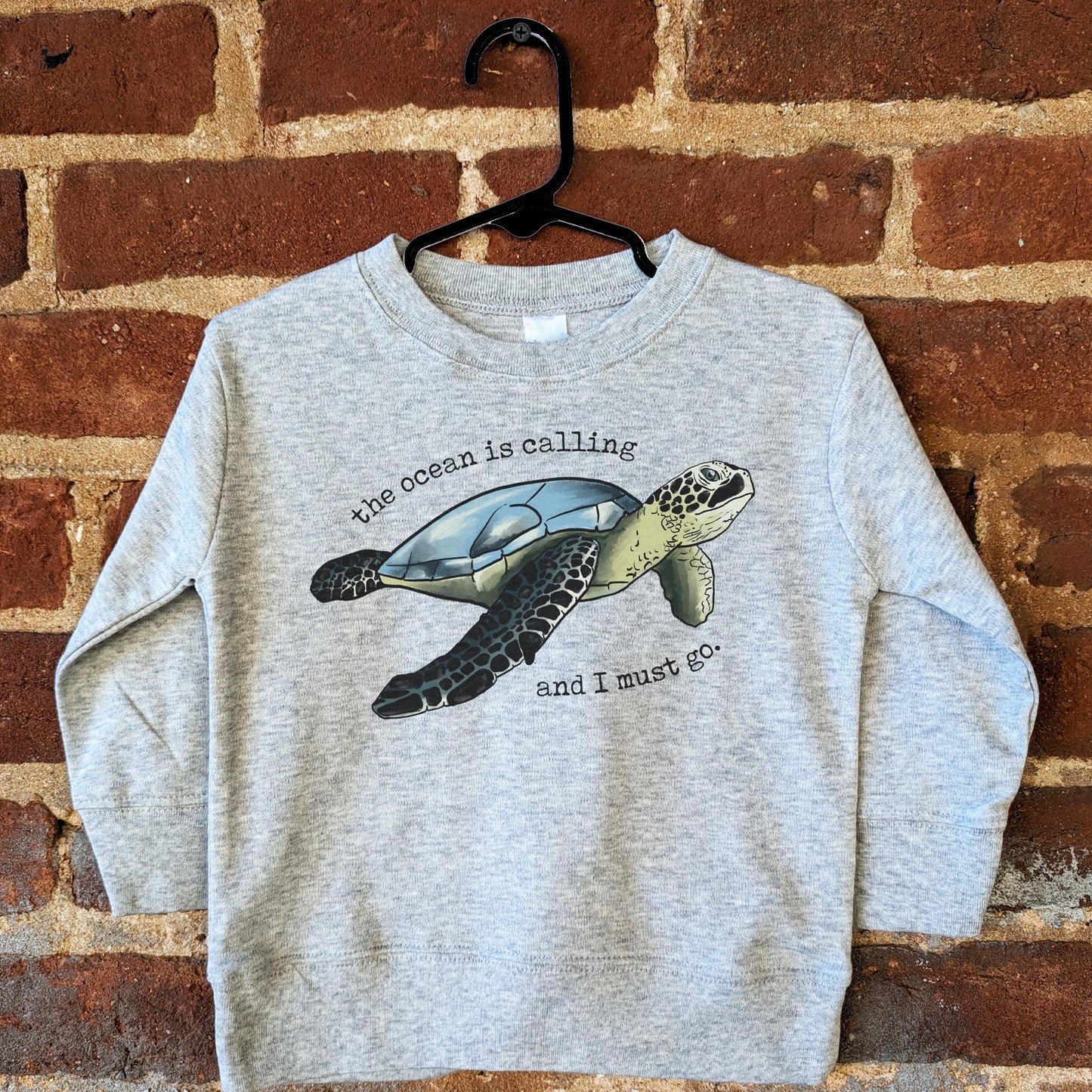 "The Ocean is Calling and I must Go" Grey Sea Turtle Long Sleeve Tee