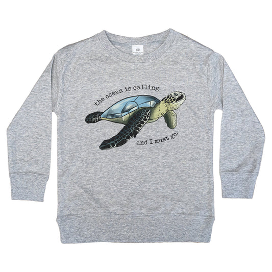 "The Ocean is Calling and I must Go" Grey Sea Turtle Long Sleeve Tee