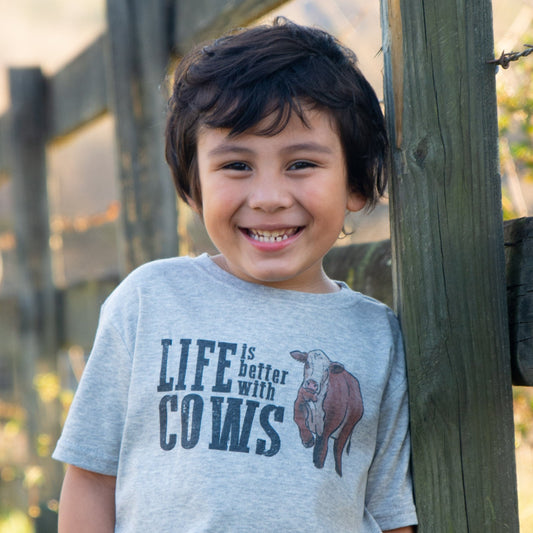 "Life is better with cows" Grey Toddler or Youth Shirt | Western Line