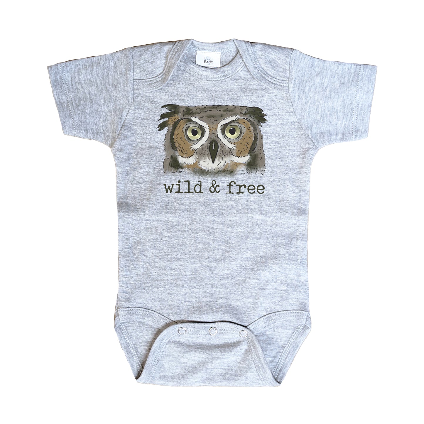 "Wild & Free" Grey Owl Body Suit for Little Explorers