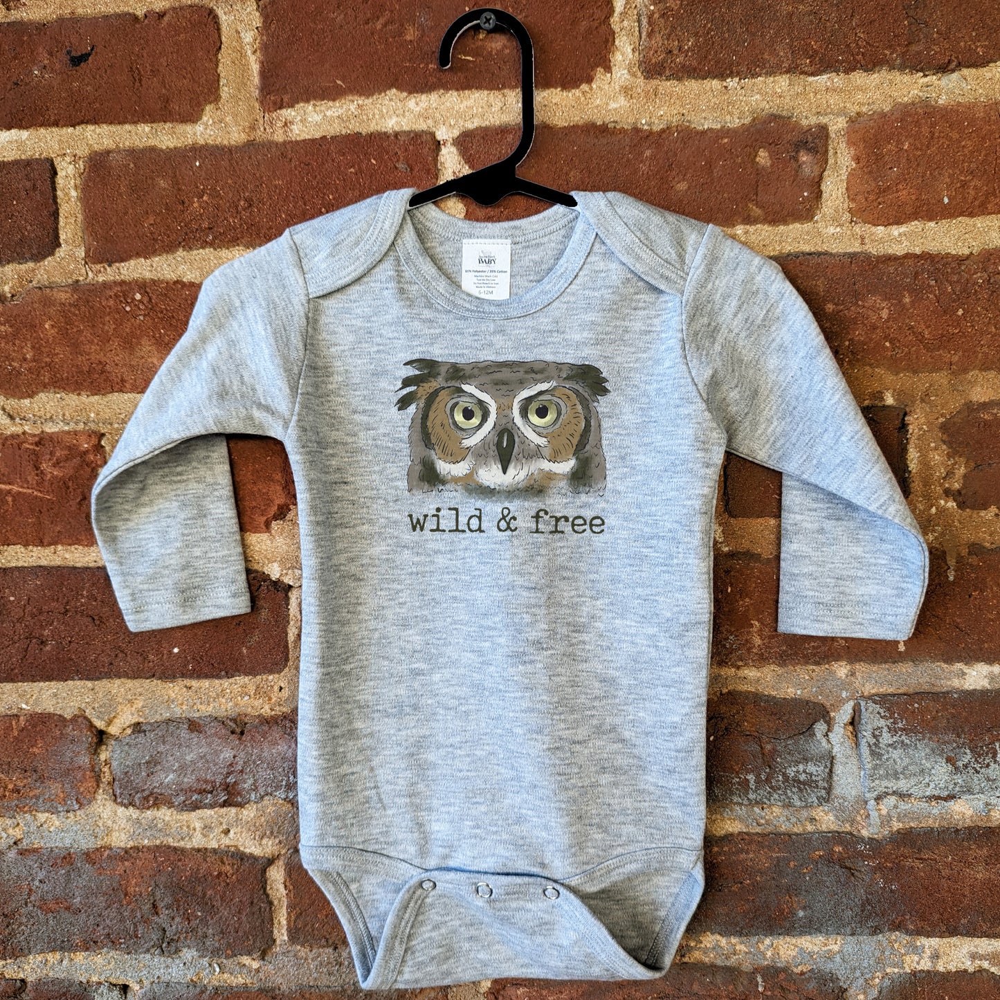 "Wild & Free" Grey Owl Body Suit for Little Explorers