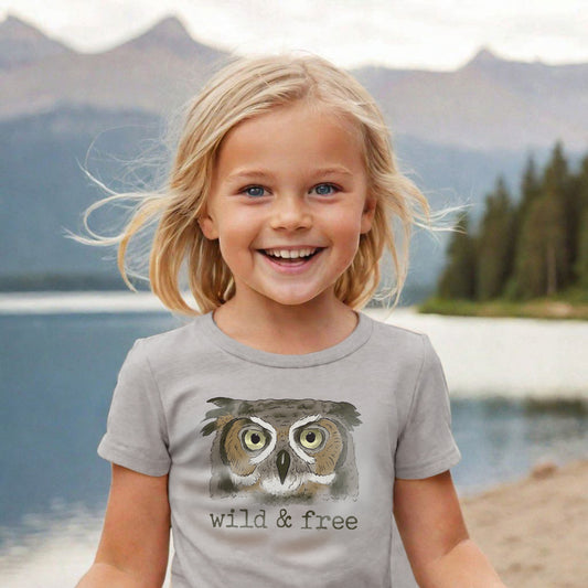 "Wild & Free" Woodland Owl Toddler/Youth Grey T-Shirt