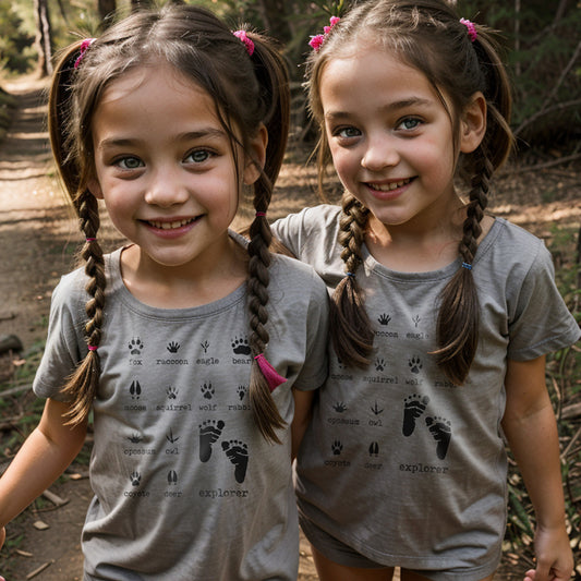"Explorer" Woodland animal Paw Prints Grey shirt