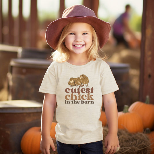 "Cutest Chick in the barn" Toddler Girl Beige Chicken Tee