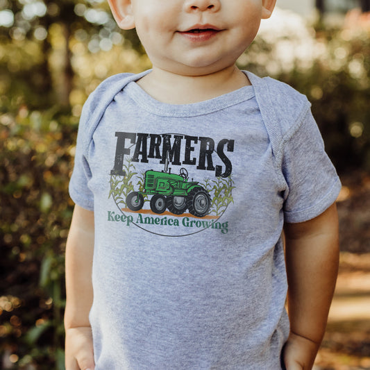 "Farmers keep America growing" Grey Farm baby Green tractor outfit