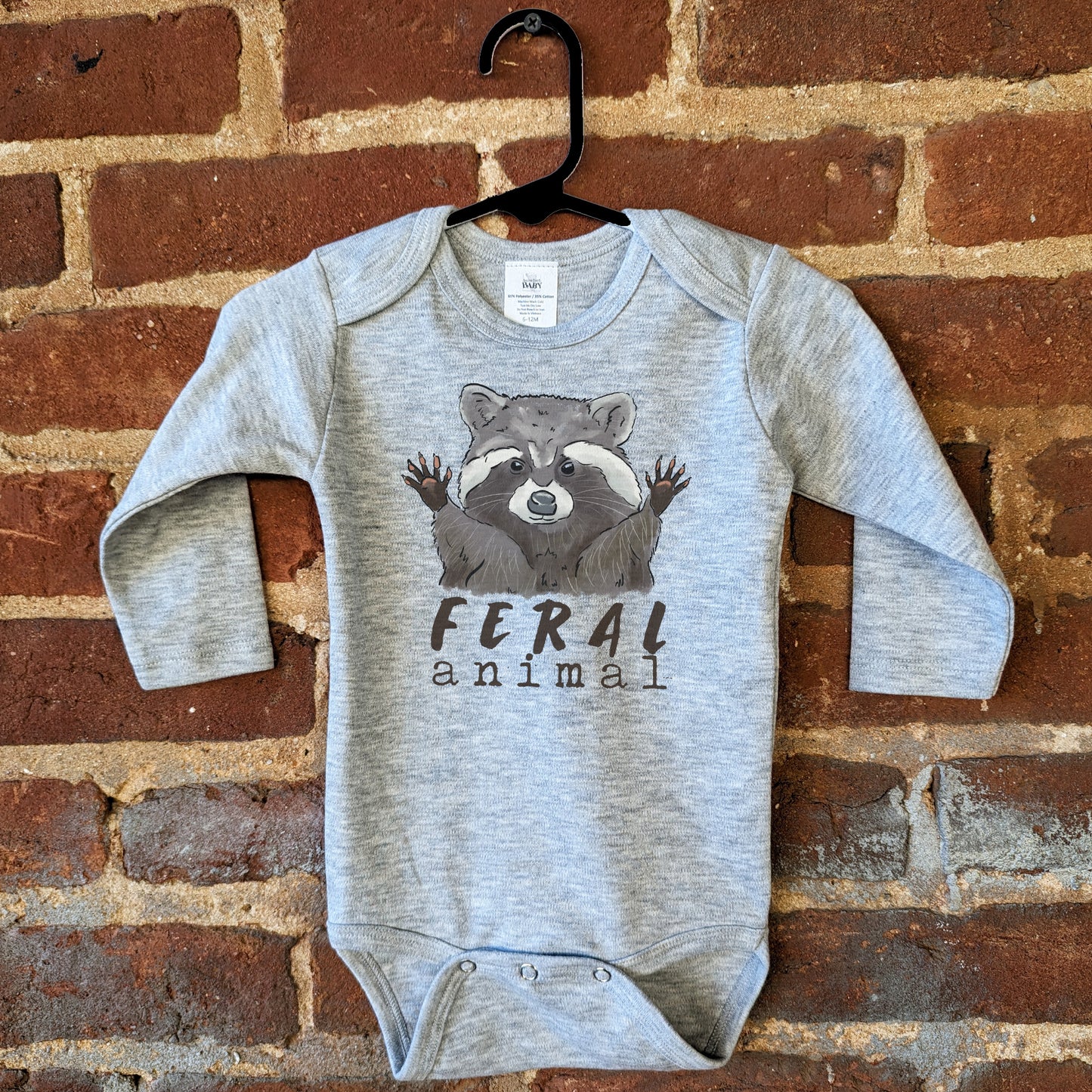 "Feral Animal" Raccoon Grey Baby Body Suit