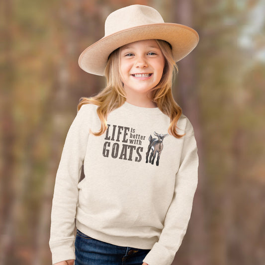 Nubian GOAT "Life is better with goats" Beige Toddler/Youth Long Sleeve Tee