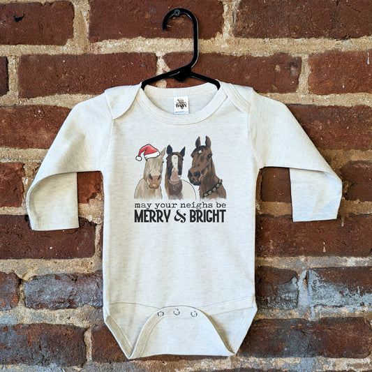 "May Your Neighs be Merry & Bright" Country Western Horse Baby Body Suit