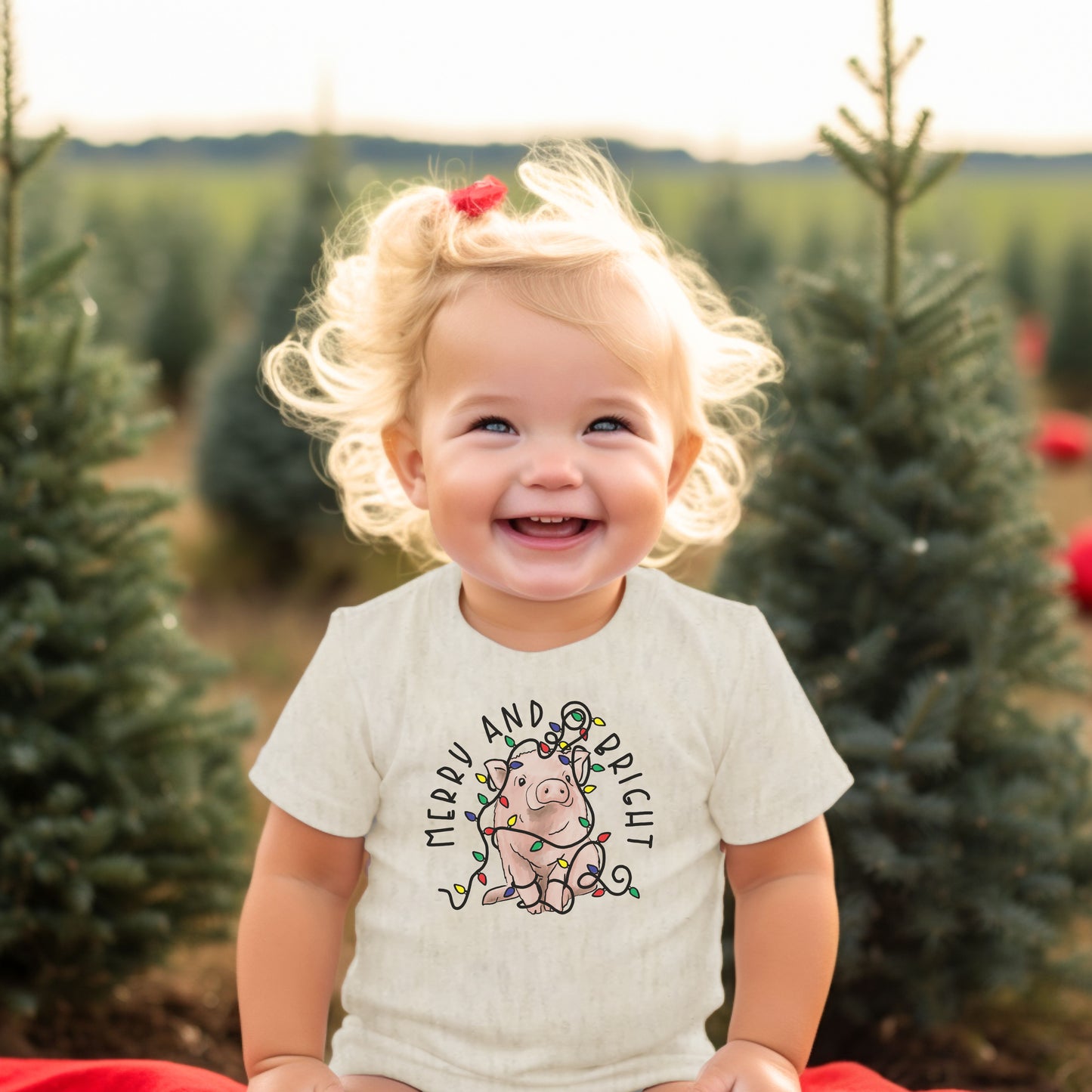 "Merry & Bright" Pig Country Western Farm Baby Body Suit