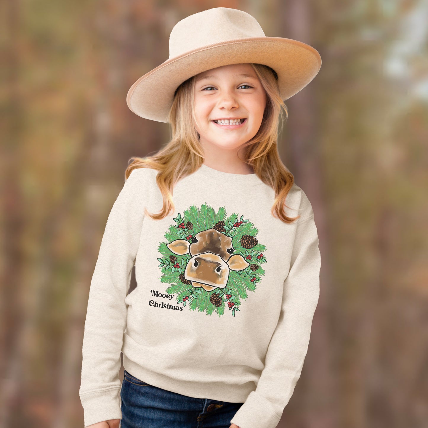 "Mooey Christmas" Country Western Cow Kid Long Sleeve tee