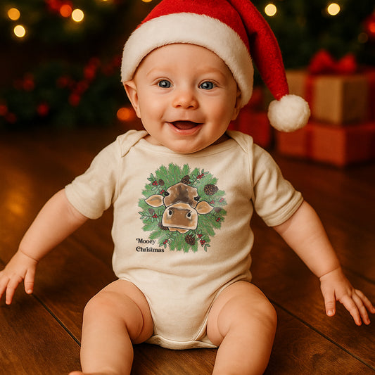 "Mooey Christmas" Country Western Cow Baby Body Suit