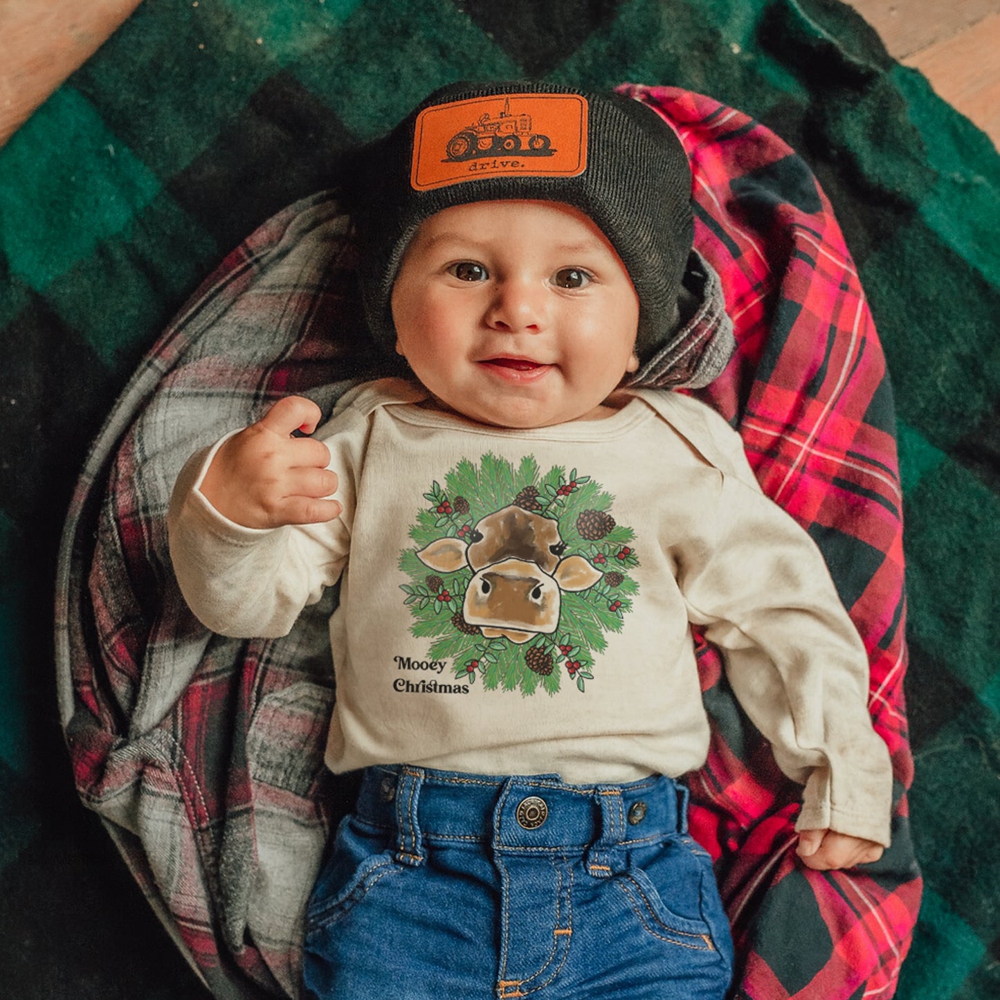"Mooey Christmas" Country Western Cow Baby Body Suit