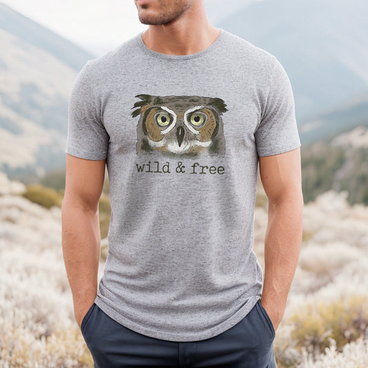 "Wild & Free" ADULT Woodland Owl Nature Tee