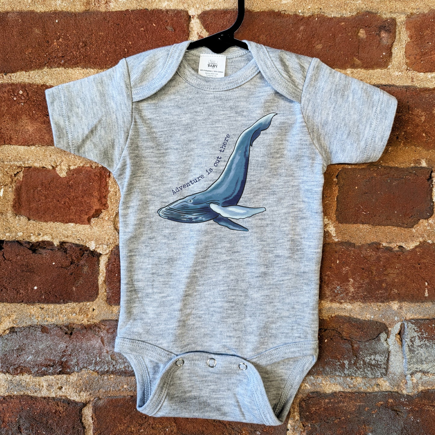 "Adventure is out there" WHALE Ocean Beach Grey Baby Body Suit