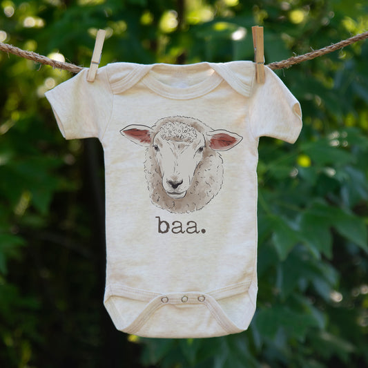 "Baa" Sheep Beige Baby Body Suit