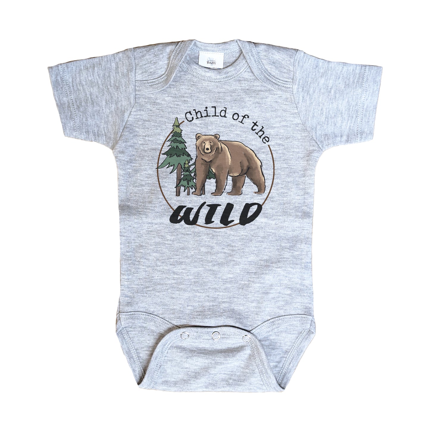 "Child of the wild" Bear Grey Baby Body Suit