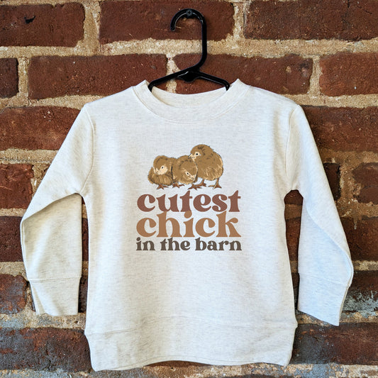 "Cutest Chick in the barn" Toddler Girl Beige Long Sleeve shirt