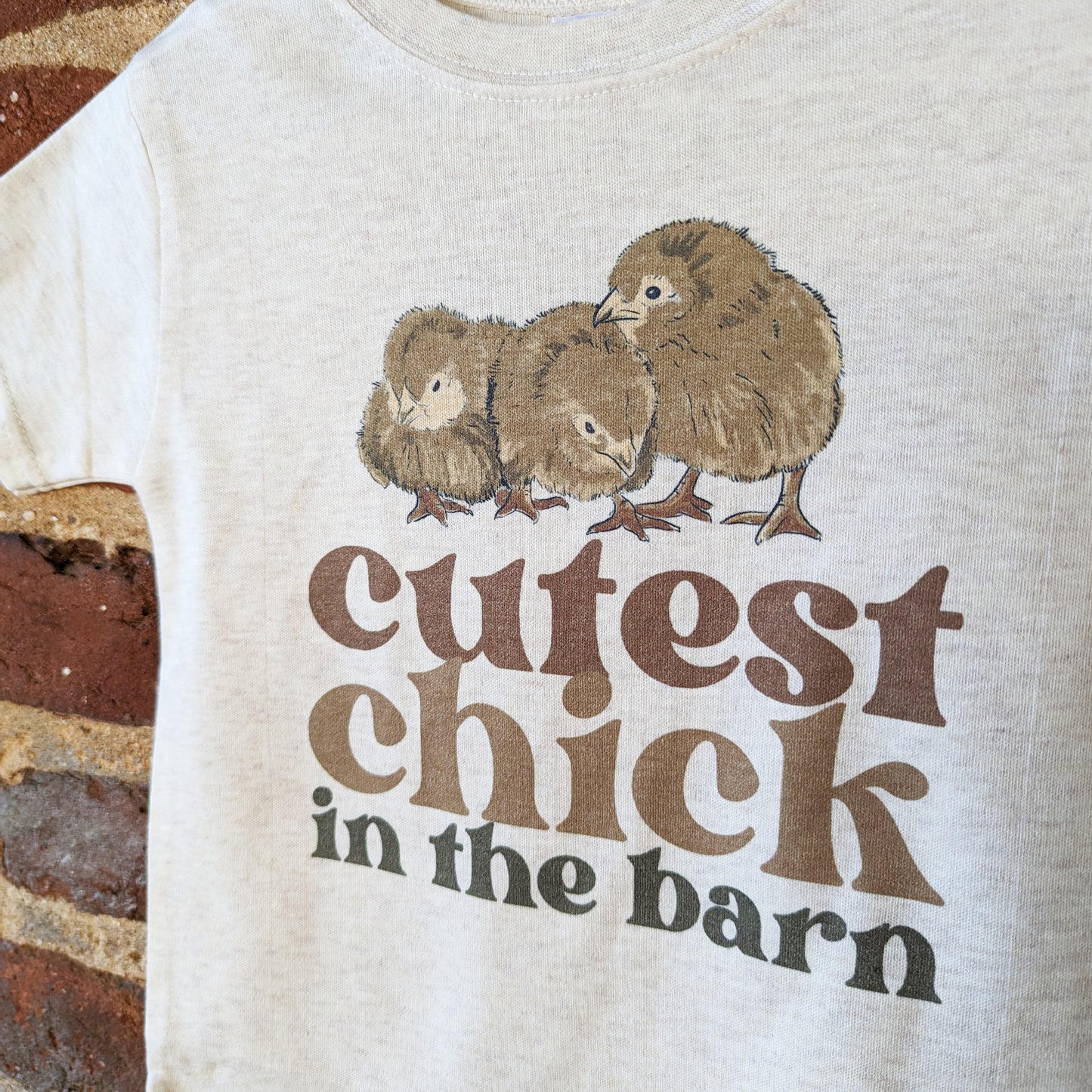 "Cutest Chick in the barn" Toddler Girl Beige Chicken Tee