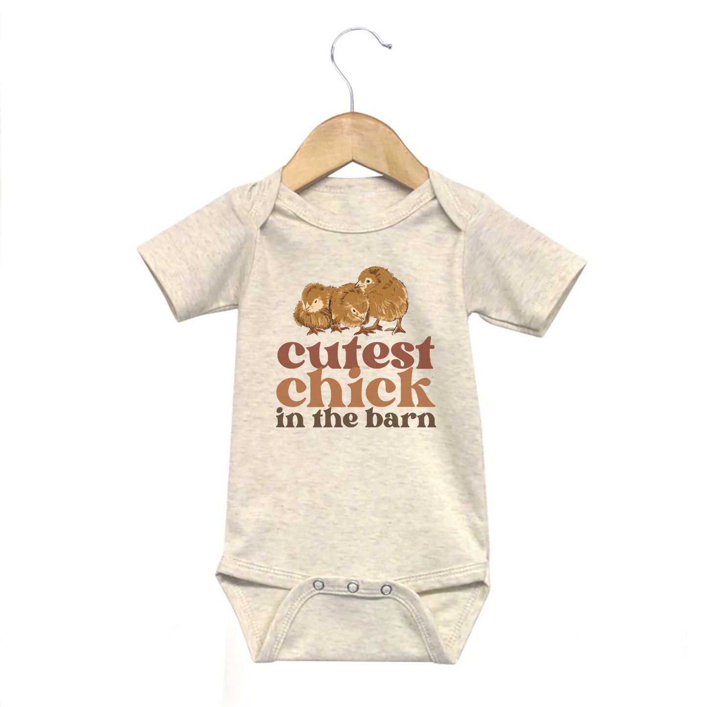 "Cutest Chick in the barn" Baby Girl Beige Chicken Body Suit