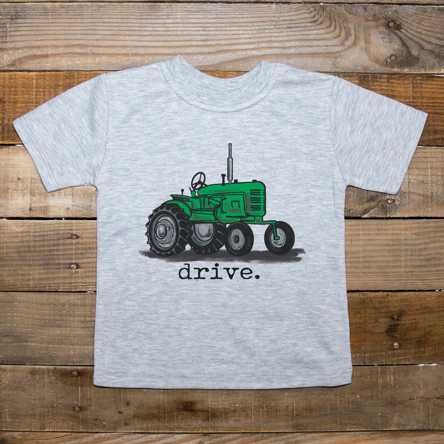 "Drive" Green Tractor Tee in Grey