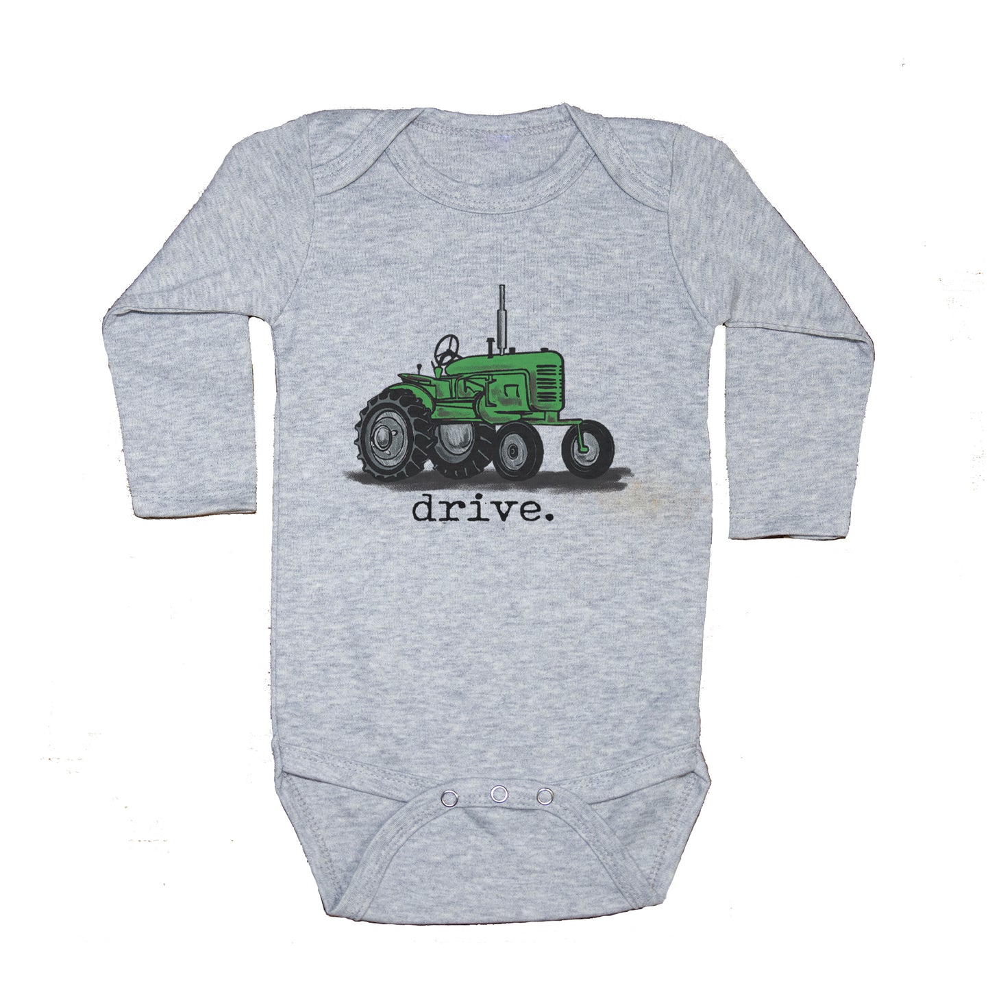 "Drive" Green tractor Grey Body suit