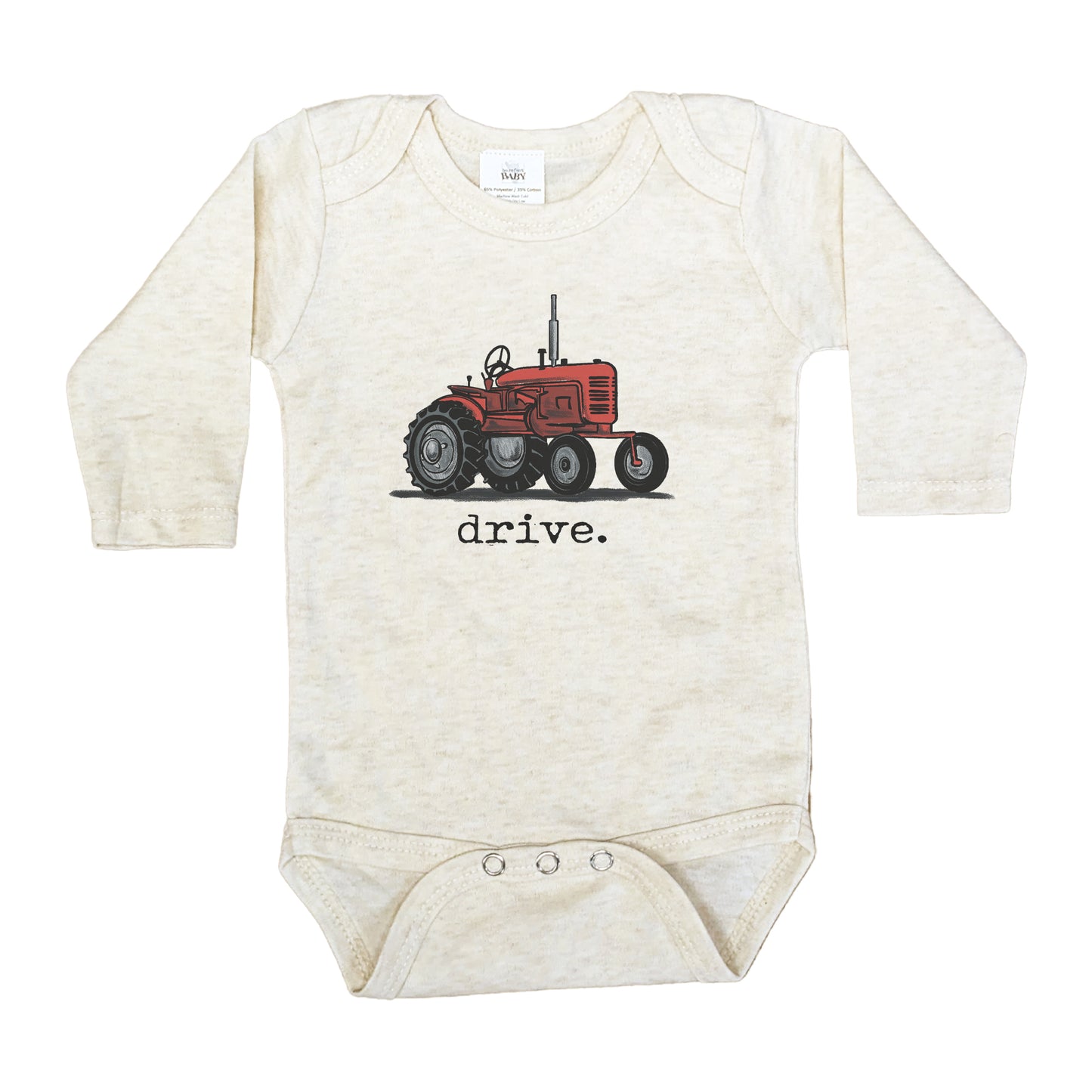 "Drive" Red Tractor Beige Baby Body suit