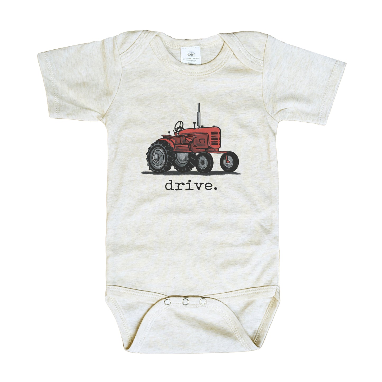 "Drive" Red Tractor Beige Baby Body suit