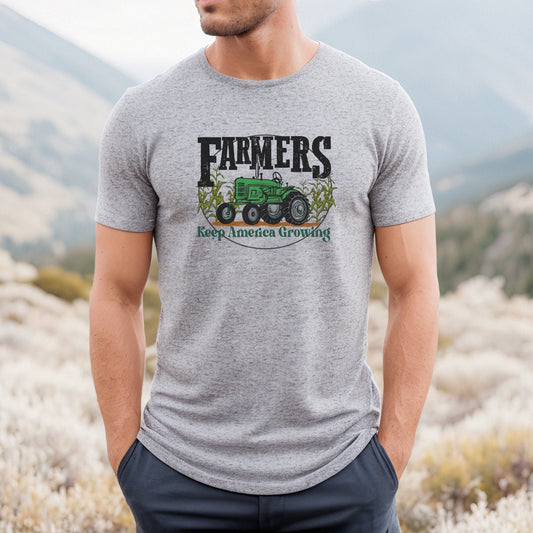 ADULT SIZE "Farmers Keep America Growing" Grey T-shirt with Green Tractor