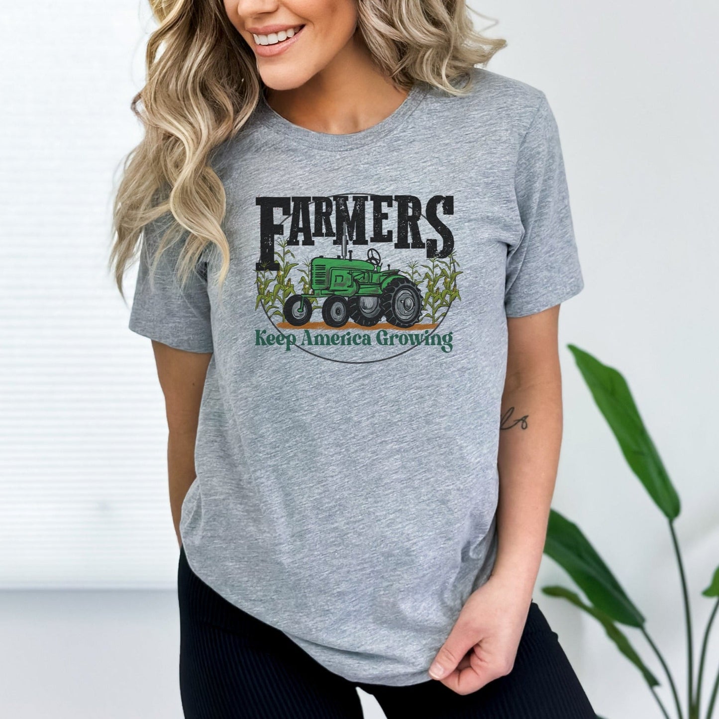 ADULT SIZE "Farmers Keep America Growing" Grey T-shirt with Green Tractor