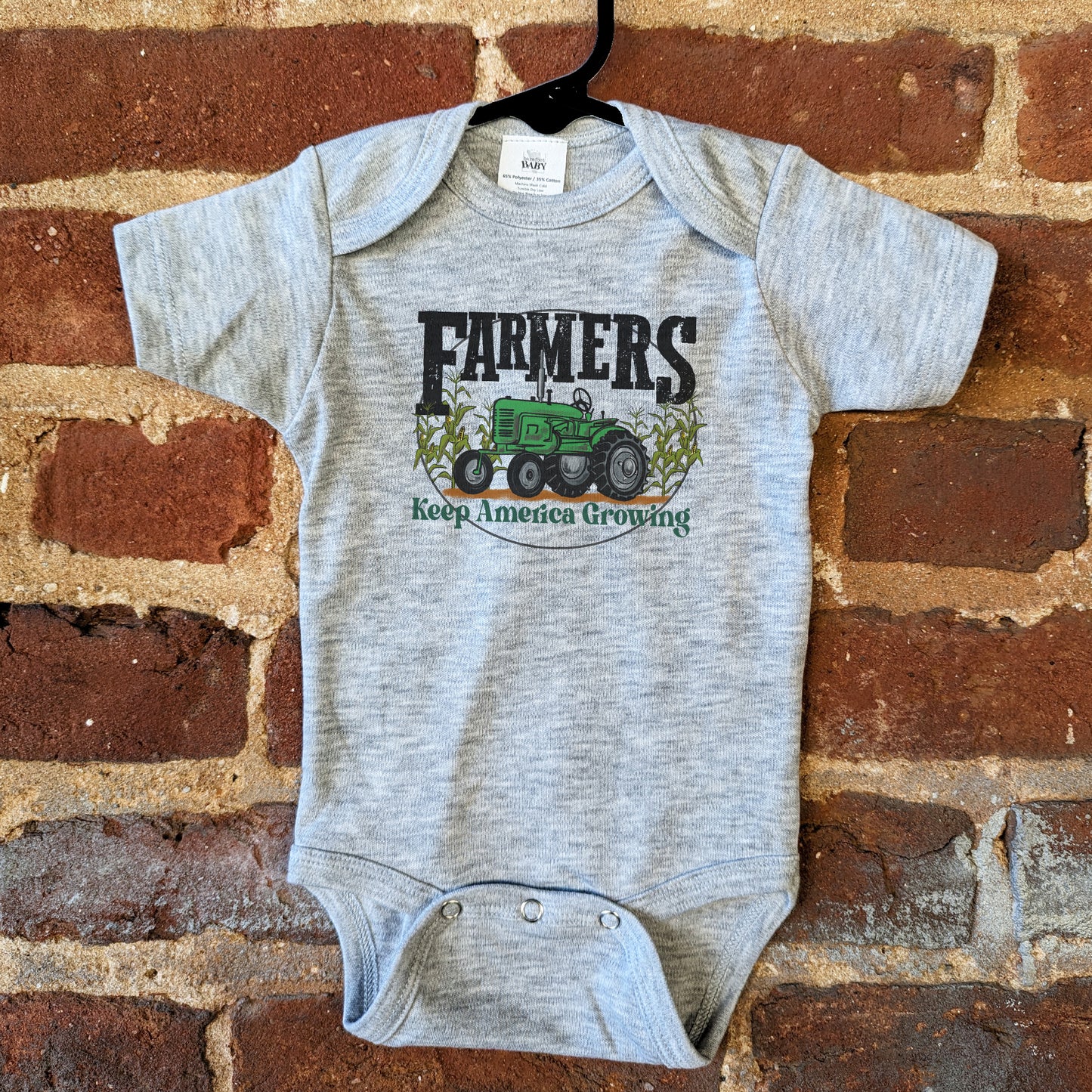 "Farmers keep America growing" Grey Farm baby Green tractor outfit