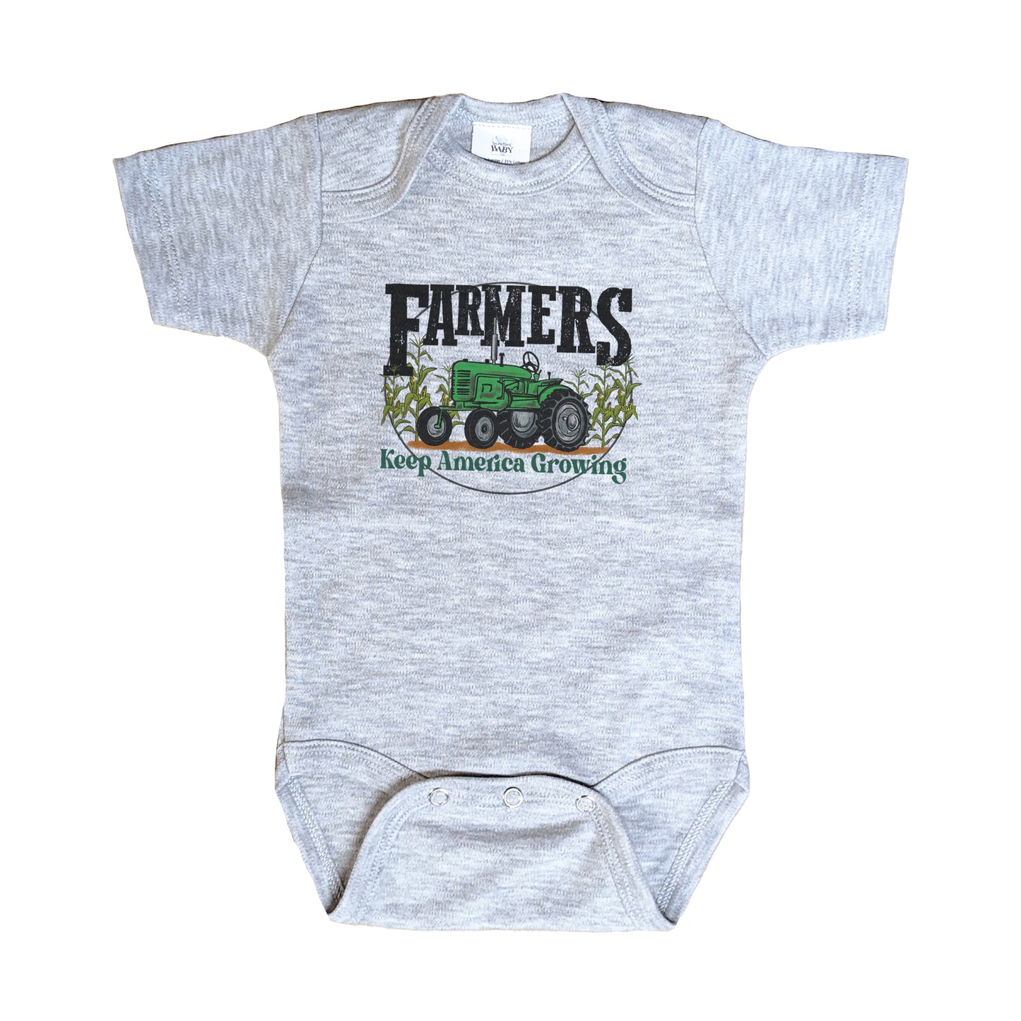 "Farmers keep America growing" Grey Farm baby Green tractor outfit