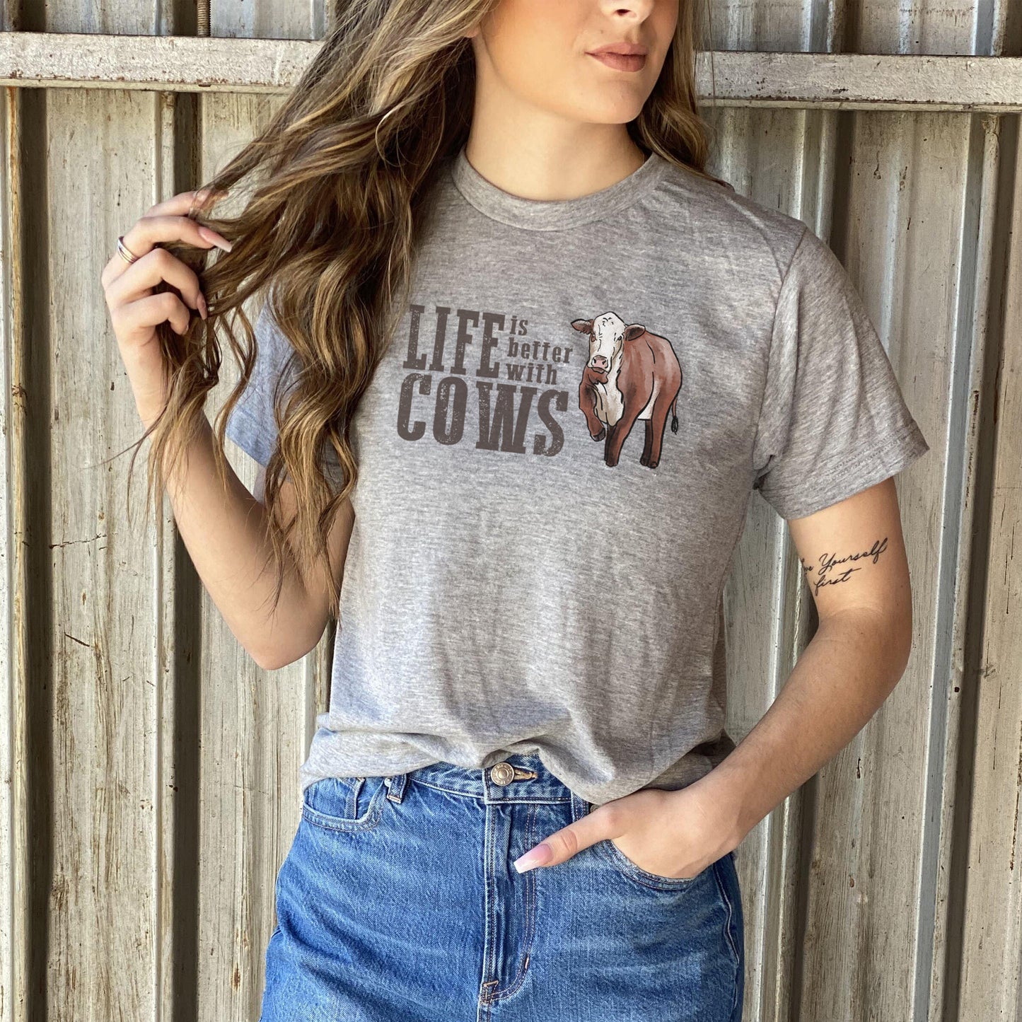 ADULT SIZE "Life is better with cows" Grey T-shirt