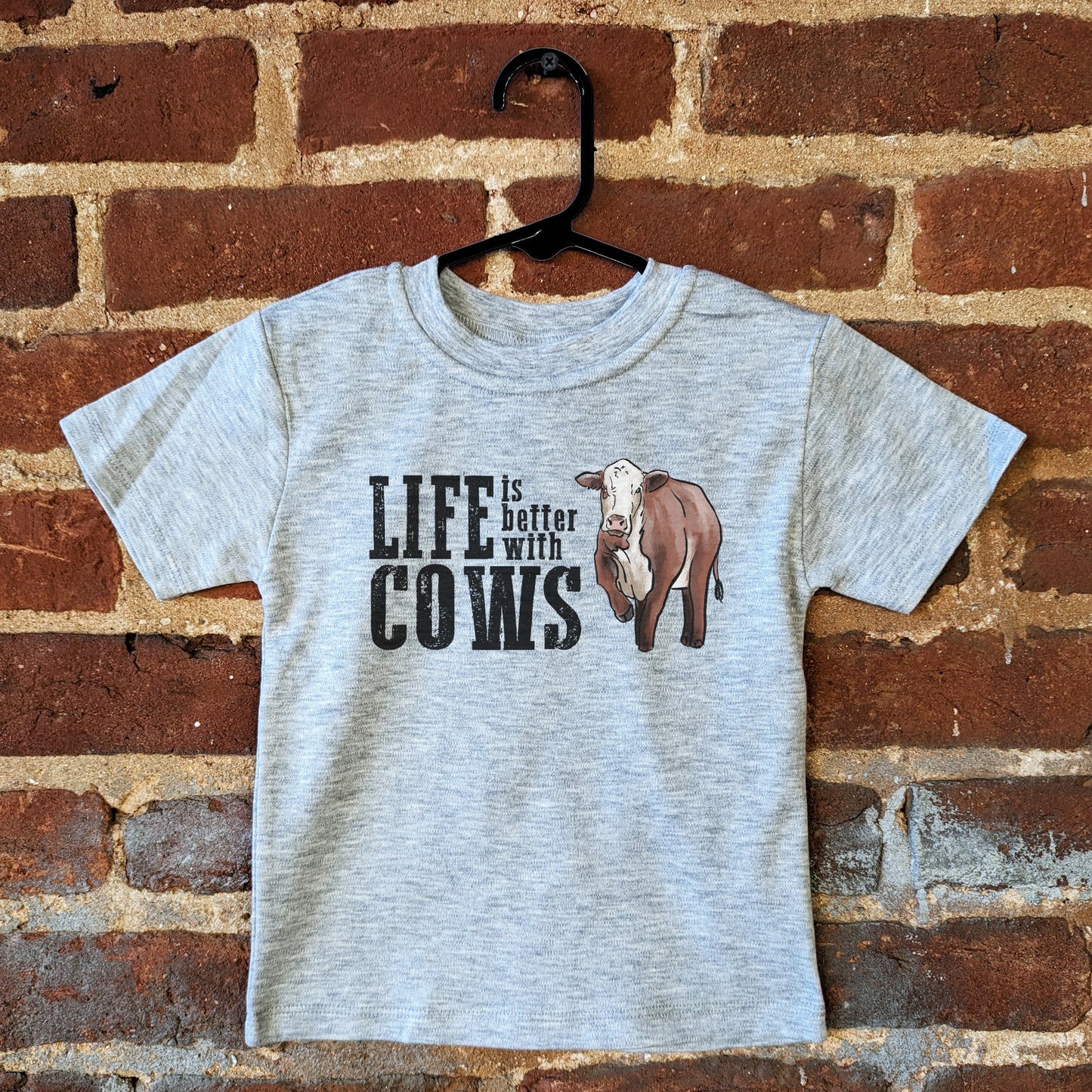 "Life is better with cows" Grey Toddler or Youth Shirt | Western Line
