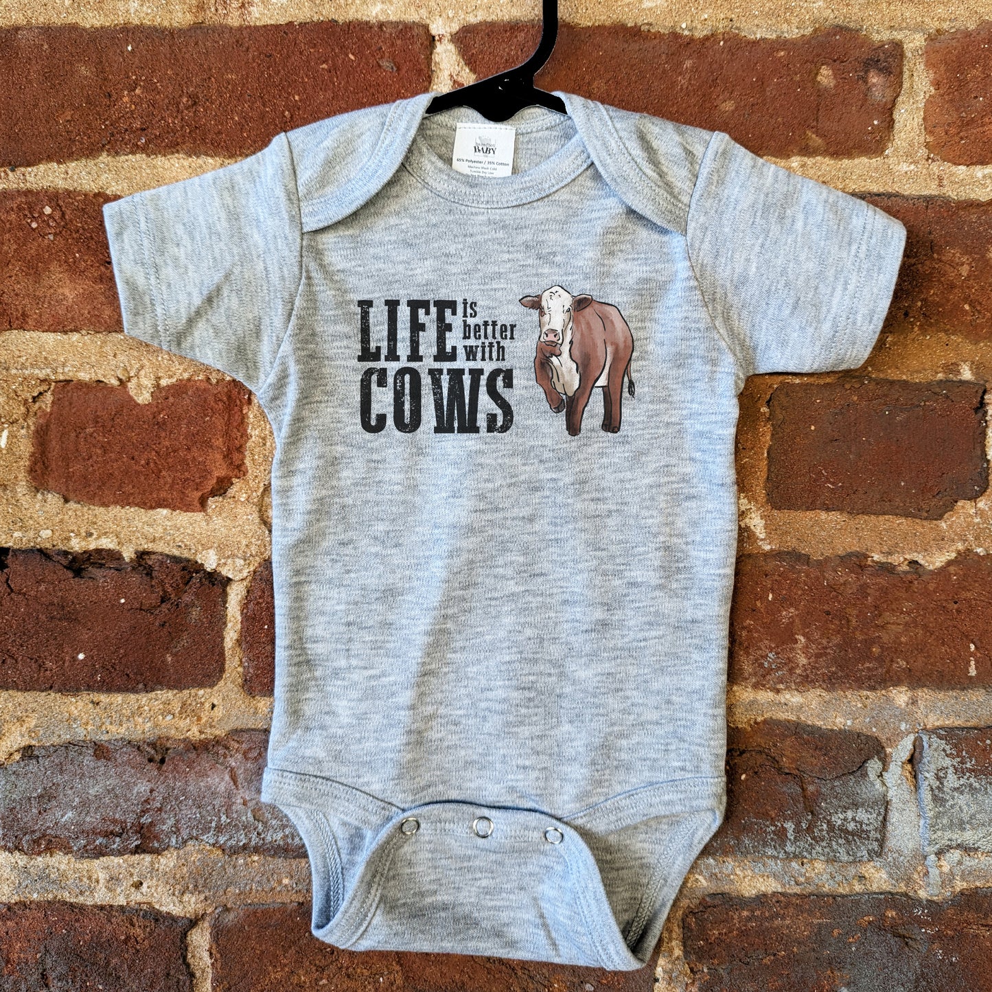 "Life is better with cows" Grey Baby Body Suit | Western Line