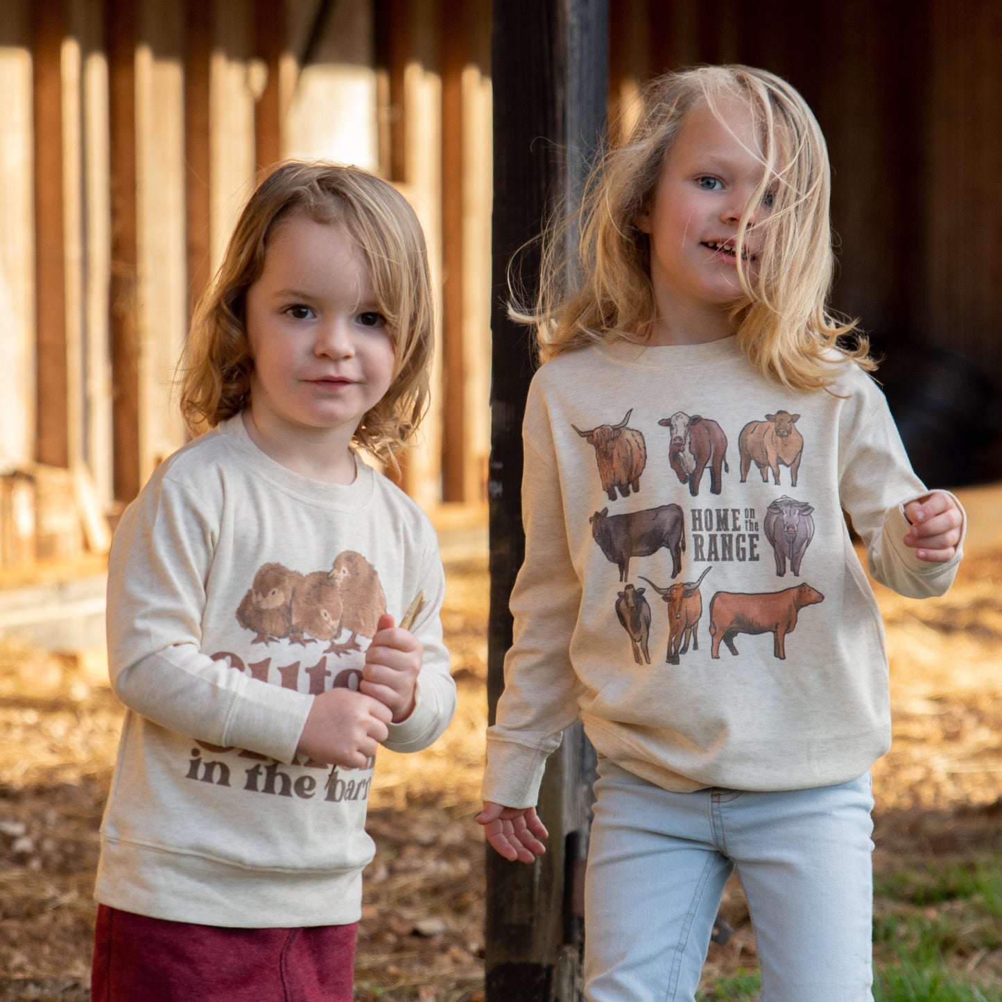 "Cutest Chick in the barn" Toddler Girl Beige Long Sleeve shirt