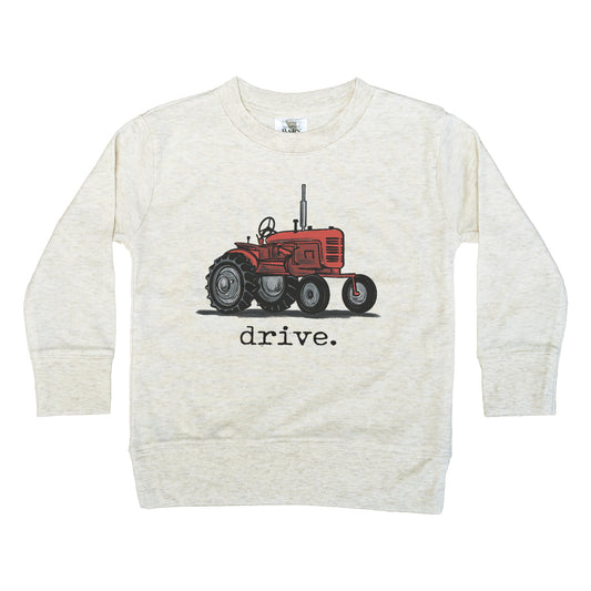 "Drive" Red Tractor Toddler/Youth Beige Long Sleeve Shirt