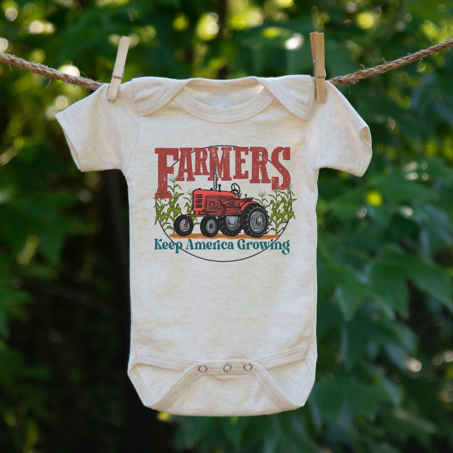 "Farmers keep America growing" Beige Farm baby red tractor  outfit
