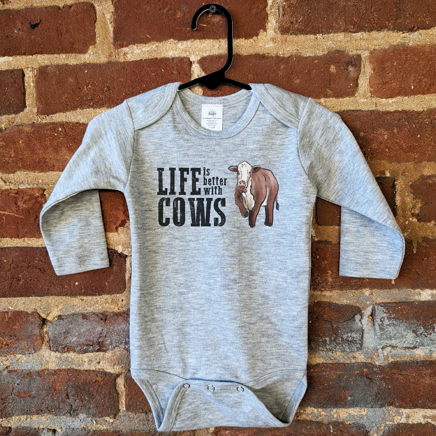 "Life is better with cows" Grey Baby Body Suit | Western Line