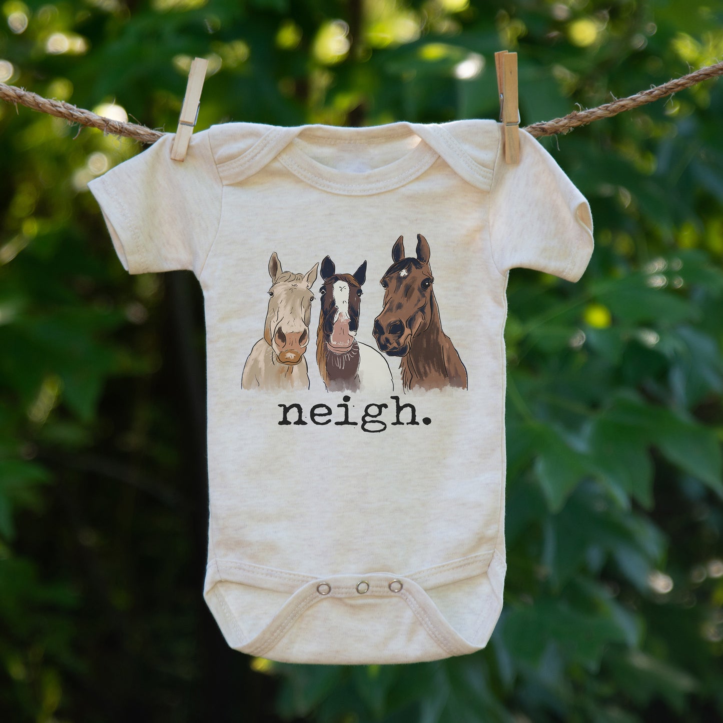 "Neigh" Three Horse Baby Body Suit